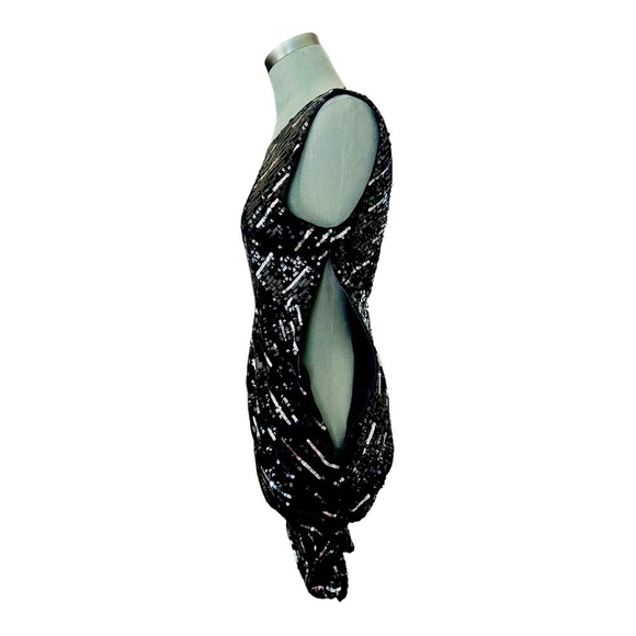 Alice Olivia Silk Sequin Sheath Dress Black Keyhole Back Womens S Excellent - Picture 14 of 16